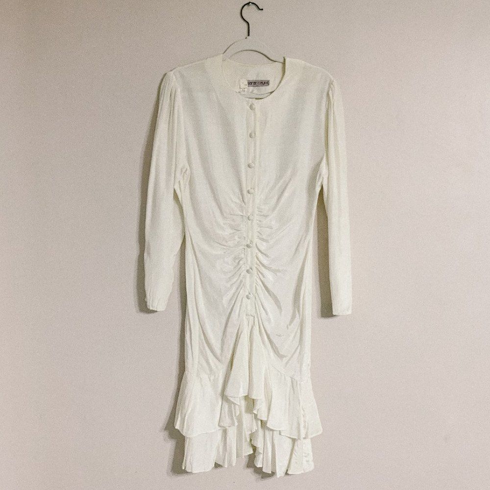 Sarah Taylor VINTAGE Ruffle‎ White Cream Mermaid Dress Cottagecore
